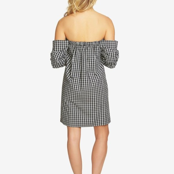 1.STATE Off The Shoulder Gingham Cascade Dress - Picture 2 of 8